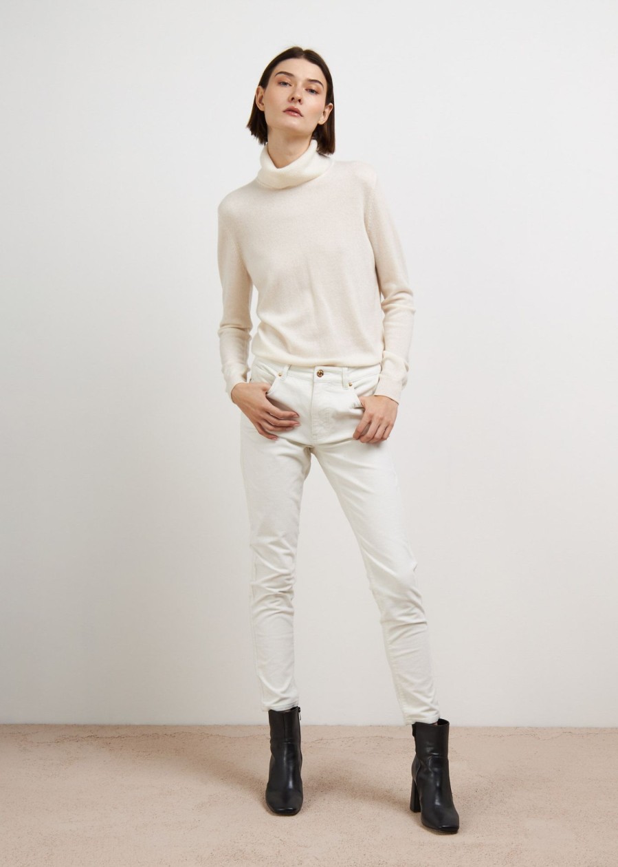 Donna Conbipel Pantaloni | Pantaloni Slim In Velluto Bianco Lana