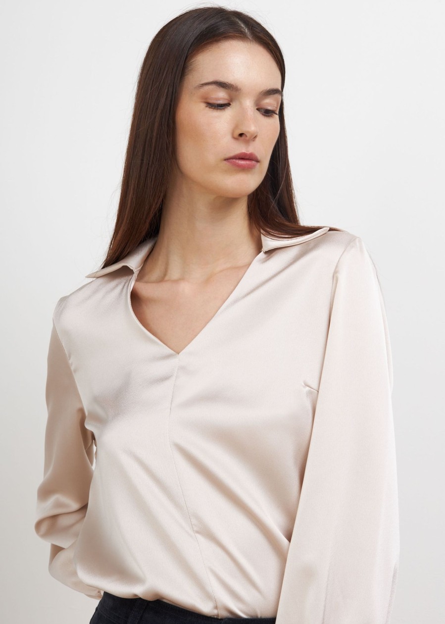 Donna Conbipel Camicie | Blusa In Satin Bianco Lana