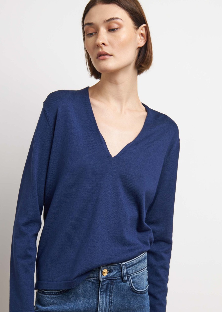 Donna Conbipel Maglieria | Pullover Scollatura A V Blu Chiaro