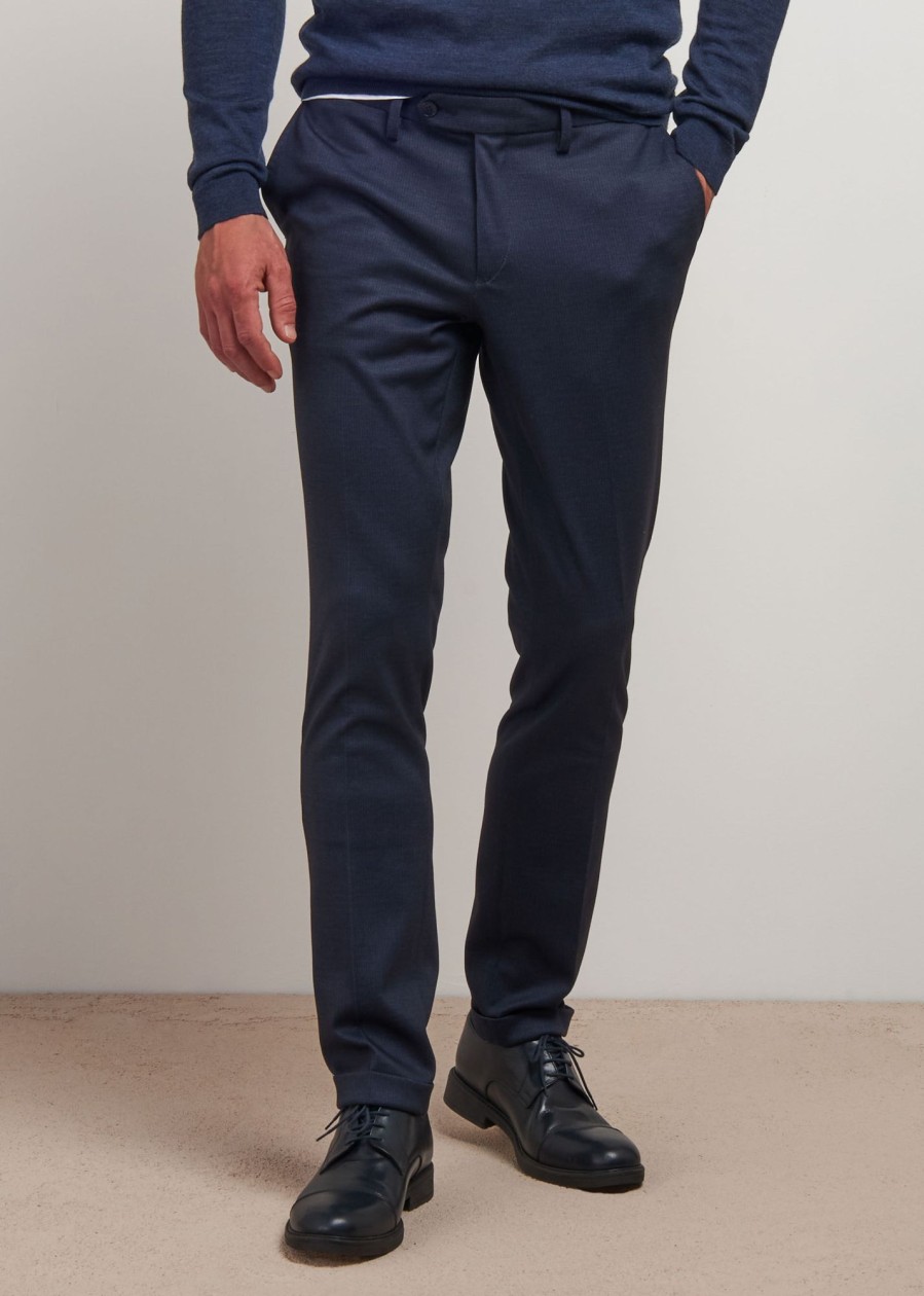 Uomo Conbipel Pantaloni | Pantaloni Jersey Fantasia Blu Scuro