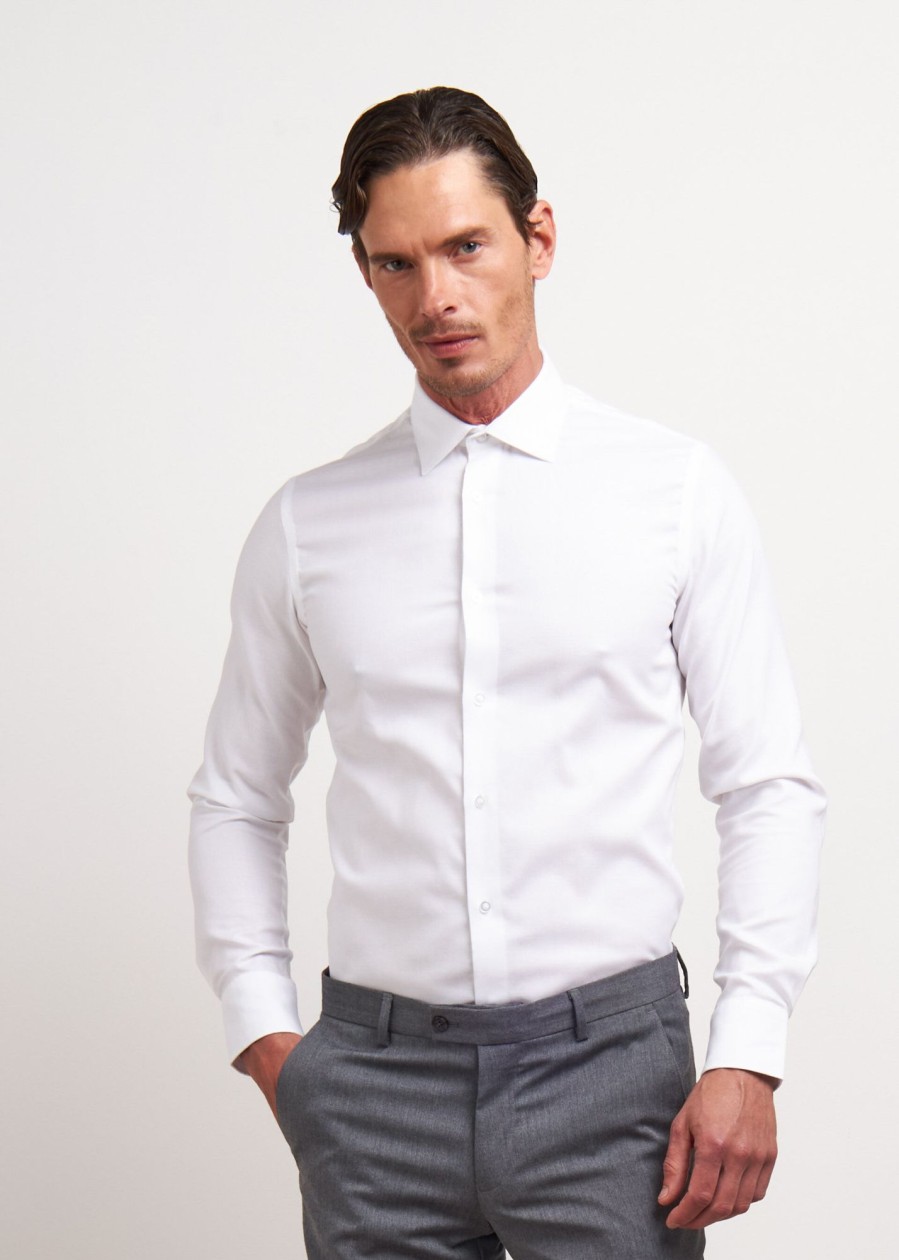 Uomo Conbipel Camicie | Camicia No Stiro Slim Fit Bianco