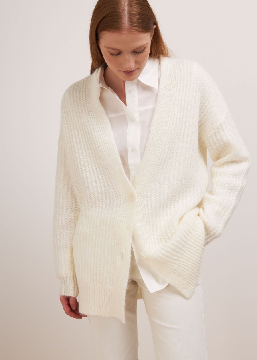 Donna Conbipel Maglieria | Cardigan In Lana Mohair Bianco Lana