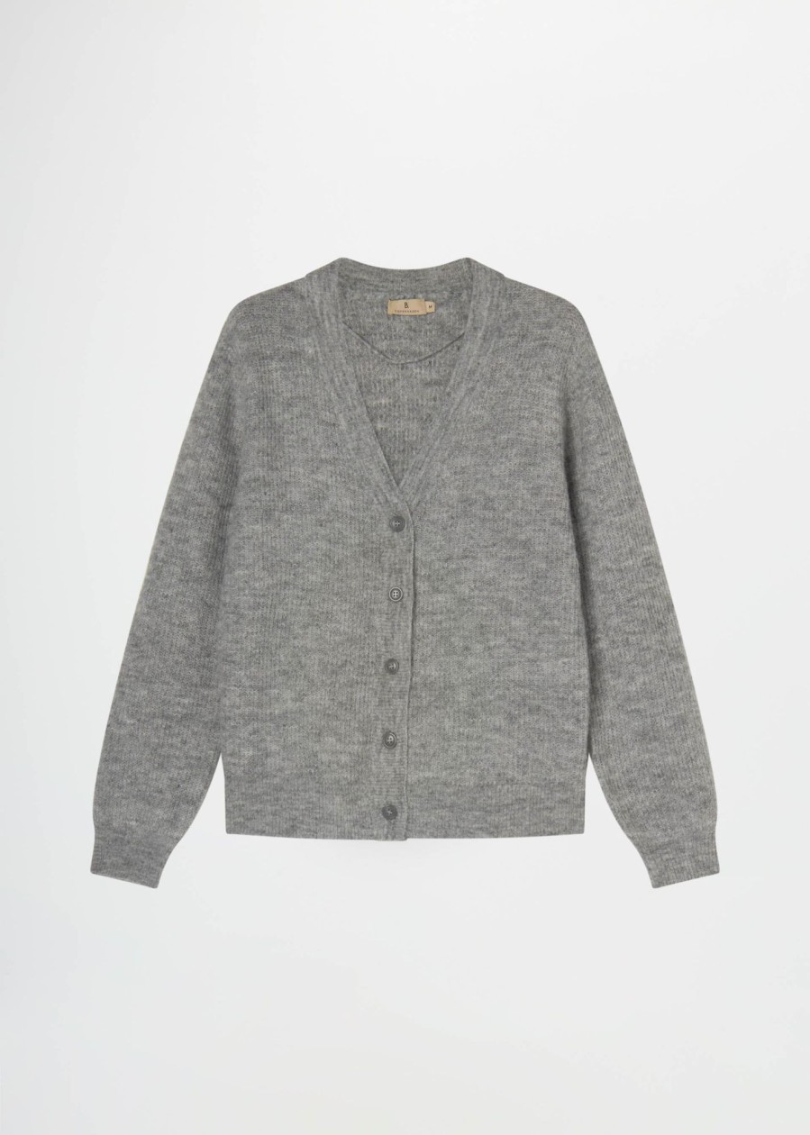 Donna Conbipel Maglieria | Cardigan Con Scollo A V Grigio Chiaro Melange