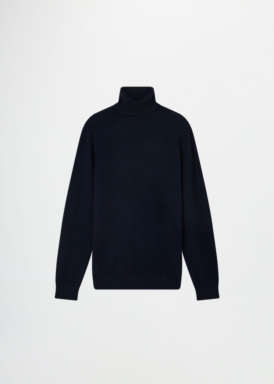 Uomo Conbipel Maglieria | Dolcevita In Cashmere Blu Scuro