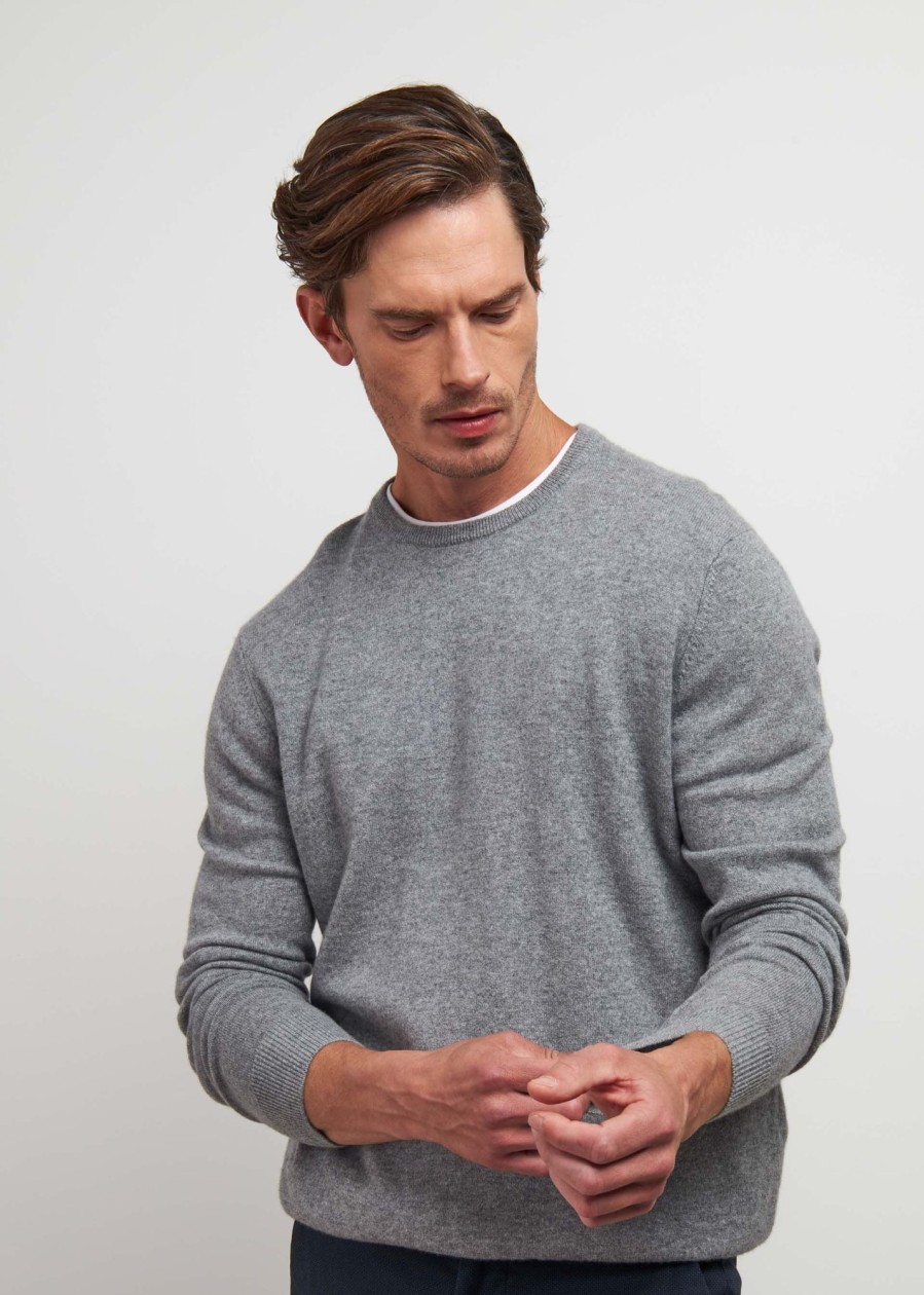 Uomo Conbipel Maglieria | Maglia In Puro Cashmere Grigio Chiaro Melange