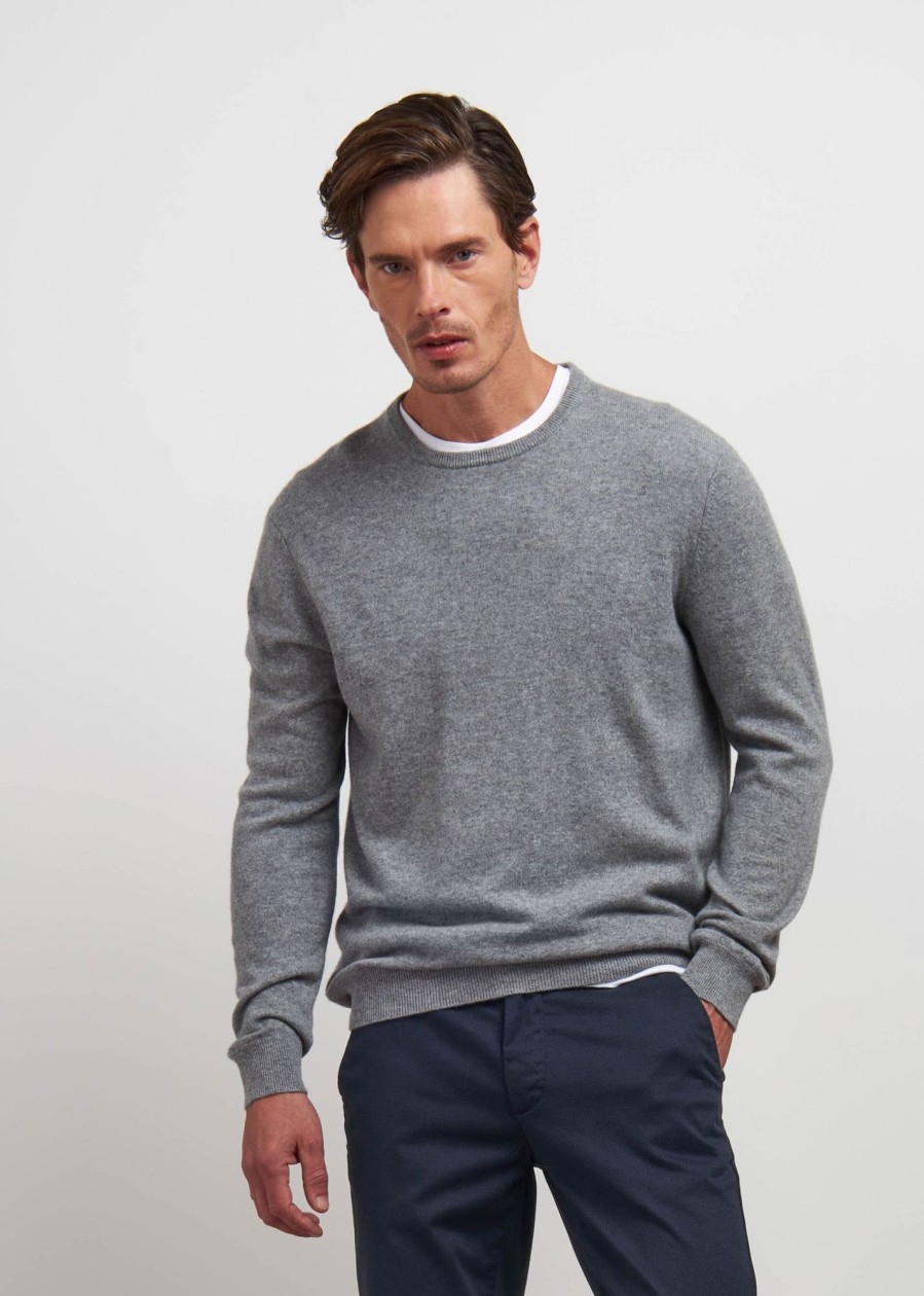 Uomo Conbipel Maglieria | Maglia In Puro Cashmere Grigio Chiaro Melange