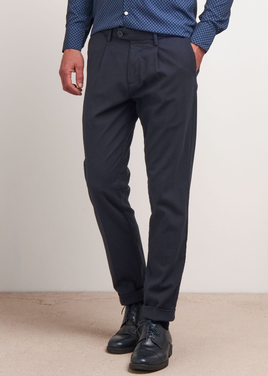 Uomo Conbipel Pantaloni | Pantaloni Chino Lavorati Blu Scuro