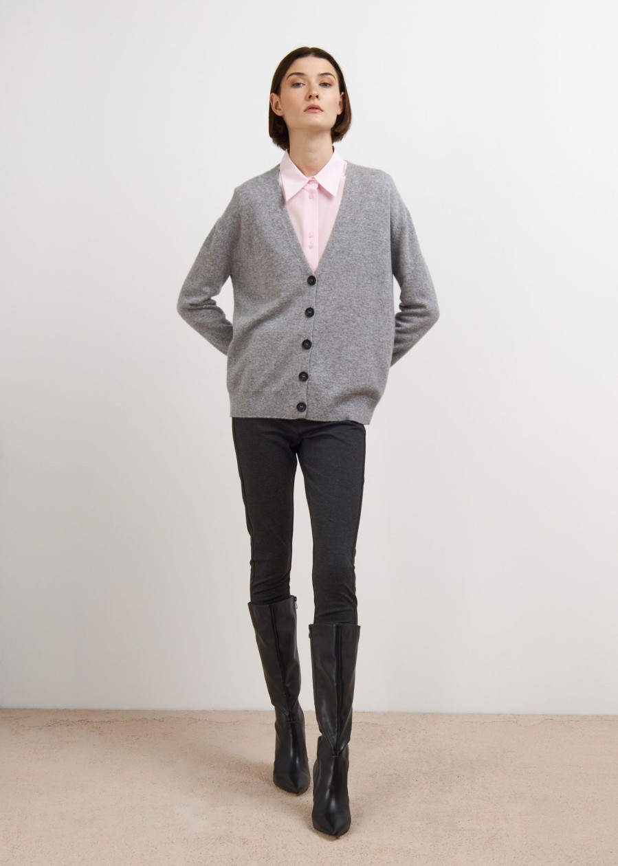 Donna Conbipel Maglieria | Cardigan In Puro Cashmere Grigio Medio Melange