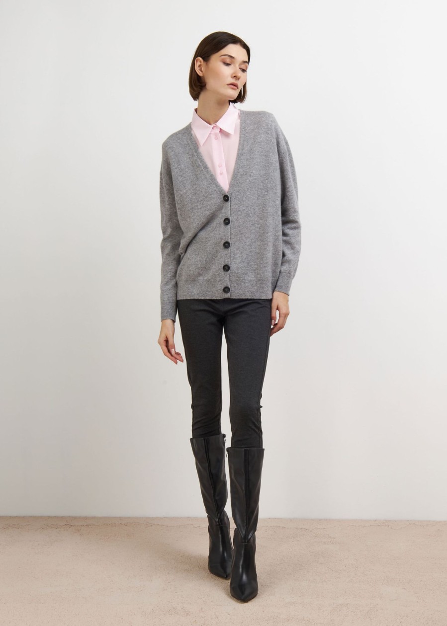 Donna Conbipel Maglieria | Cardigan In Puro Cashmere Grigio Medio Melange