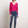 Donna Conbipel Maglieria | Pullover Scollatura A V Fucsia Chiaro