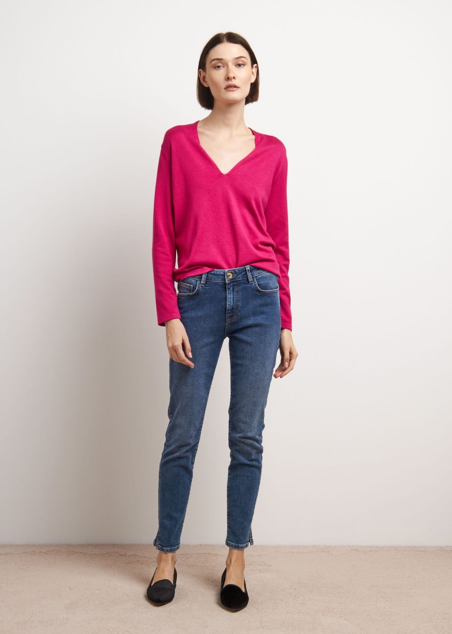 Donna Conbipel Maglieria | Pullover Scollatura A V Fucsia Chiaro