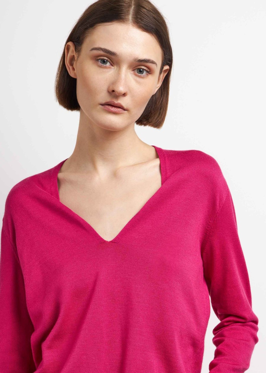 Donna Conbipel Maglieria | Pullover Scollatura A V Fucsia Chiaro