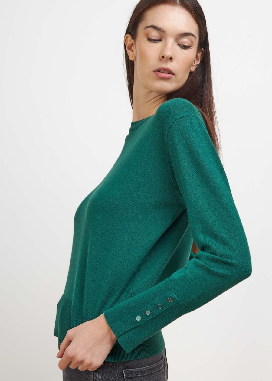 Donna Conbipel Maglieria | Pullover A Girocollo Verde Scuro