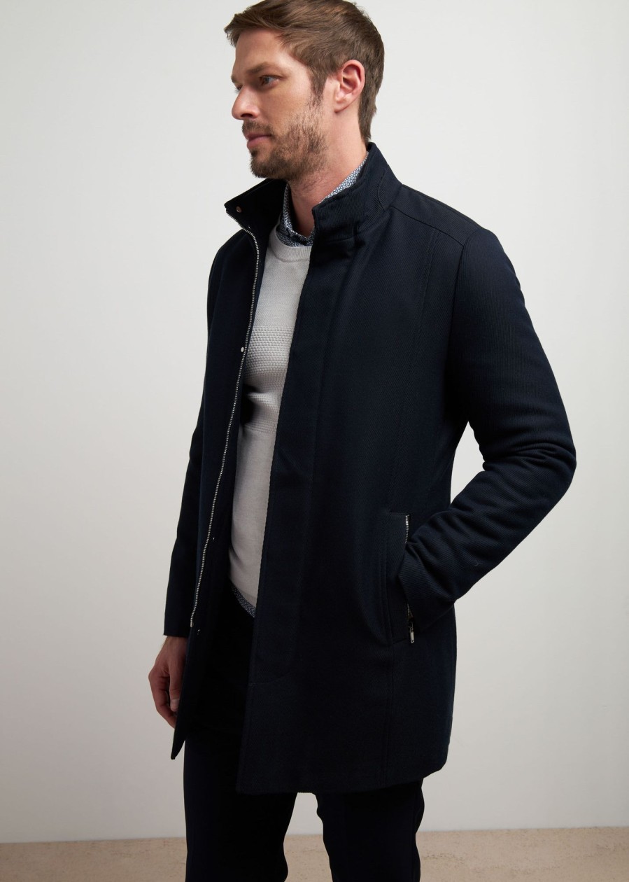 Uomo Conbipel Cappotti | Cappotto Monopetto Blu Scuro