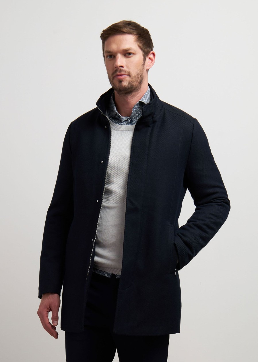 Uomo Conbipel Cappotti | Cappotto Monopetto Blu Scuro