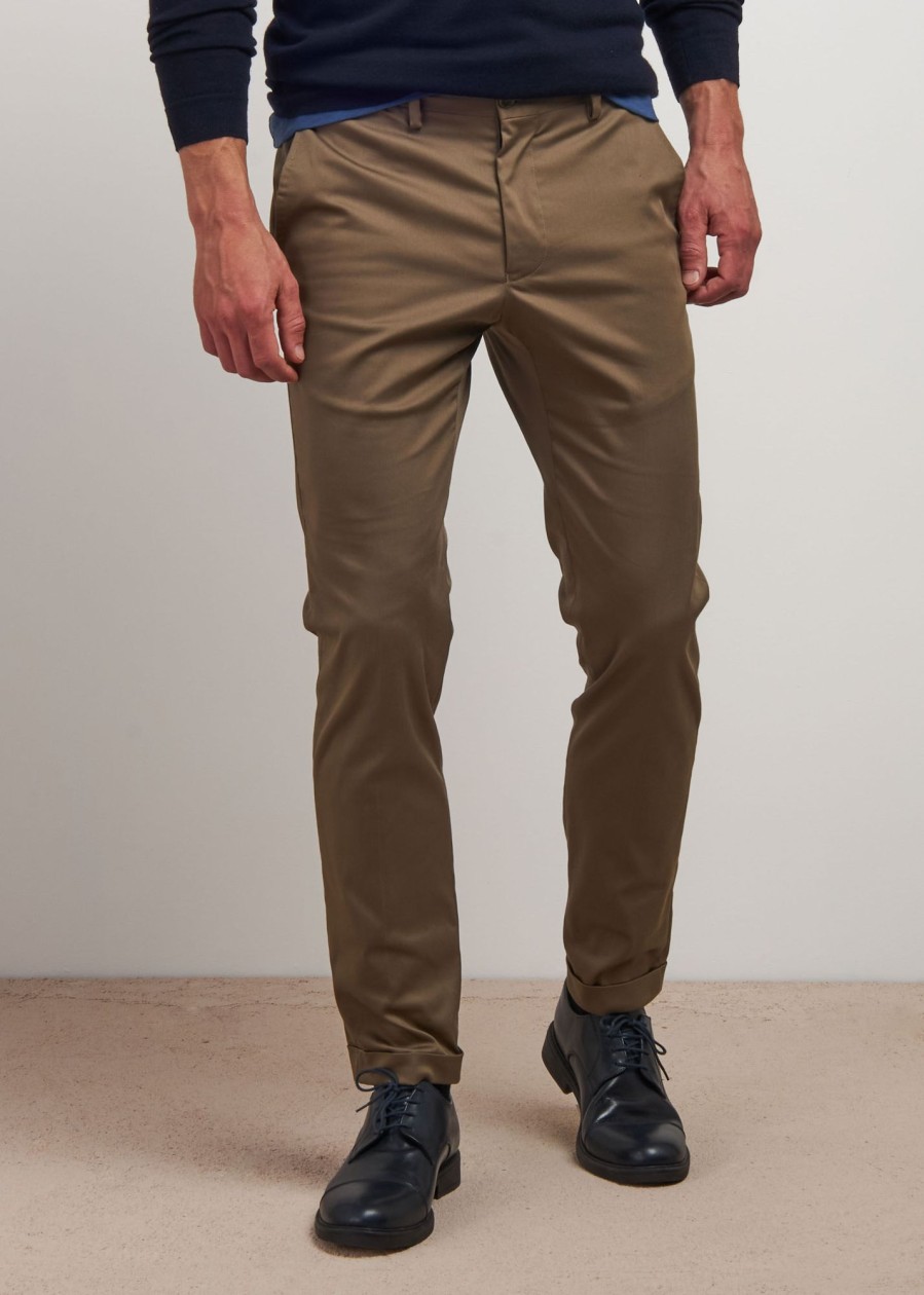 Uomo Conbipel Pantaloni | Pantaloni Cotone Stretch Fango