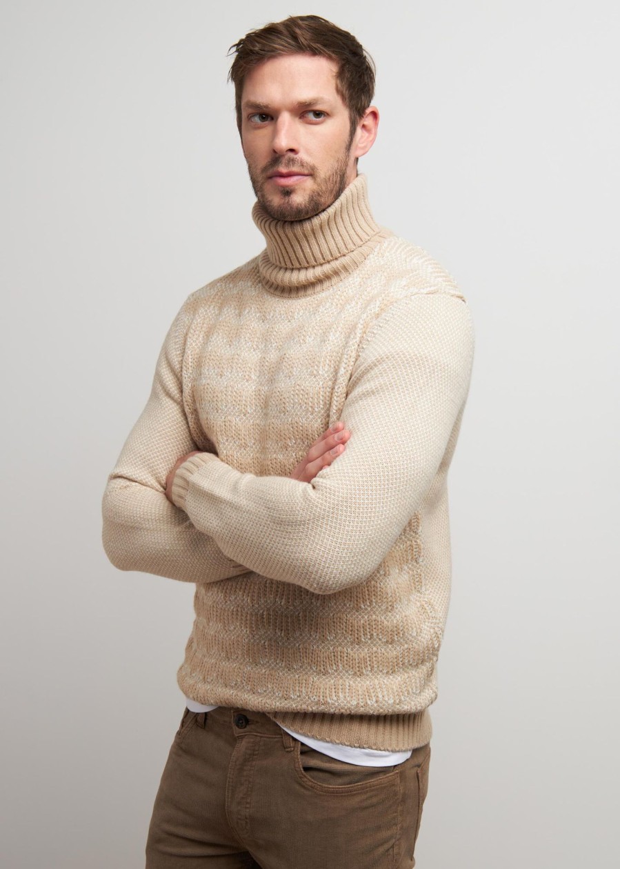 Uomo Conbipel Maglieria | Pullover Punto Bicolore Beige