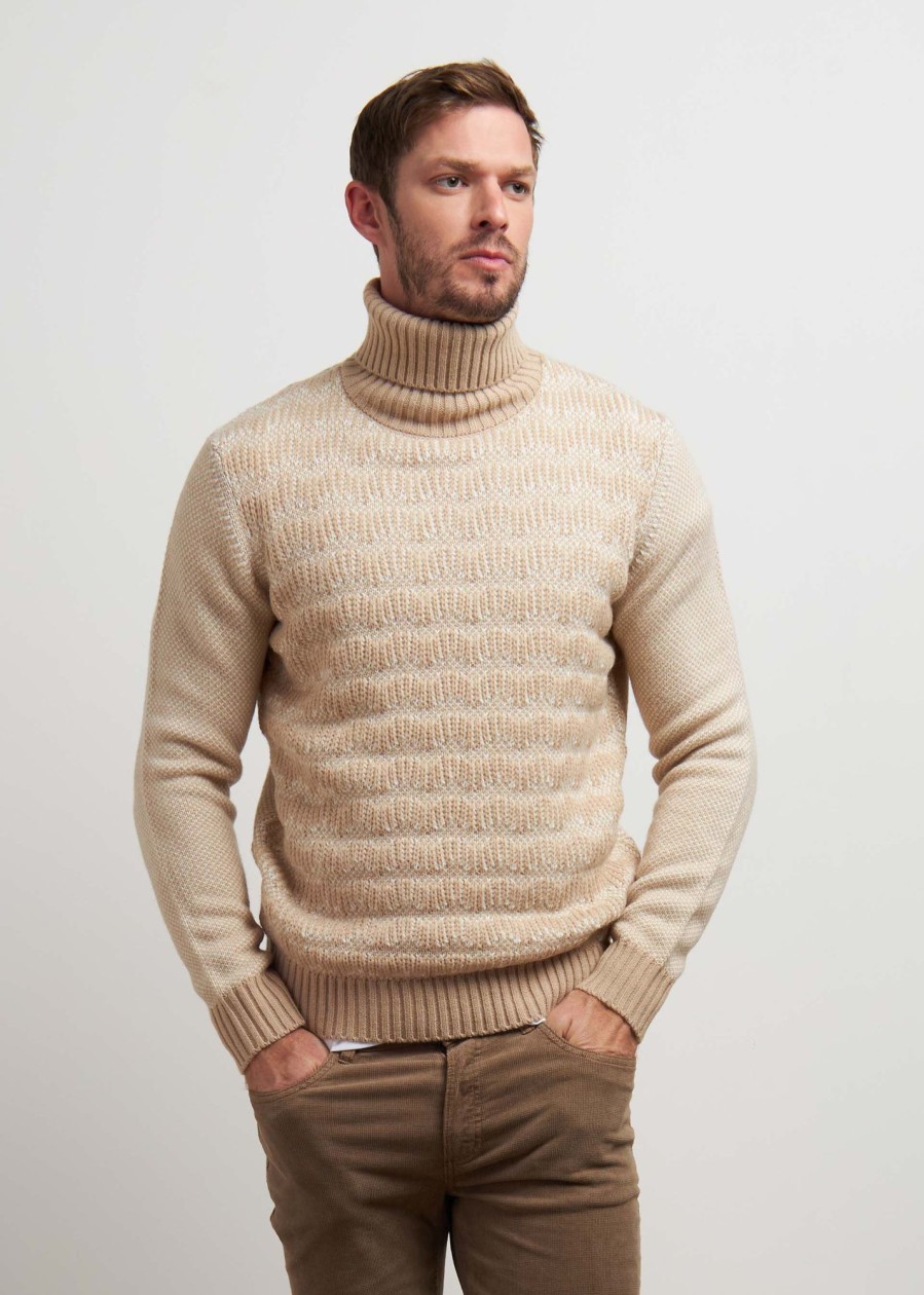 Uomo Conbipel Maglieria | Pullover Punto Bicolore Beige