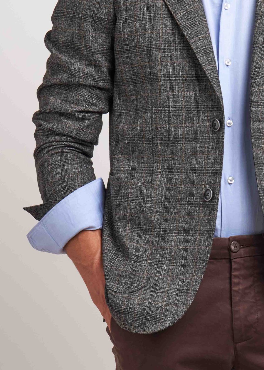 Uomo Conbipel Giacche | Blazer Fantasia Check Grigio Medio