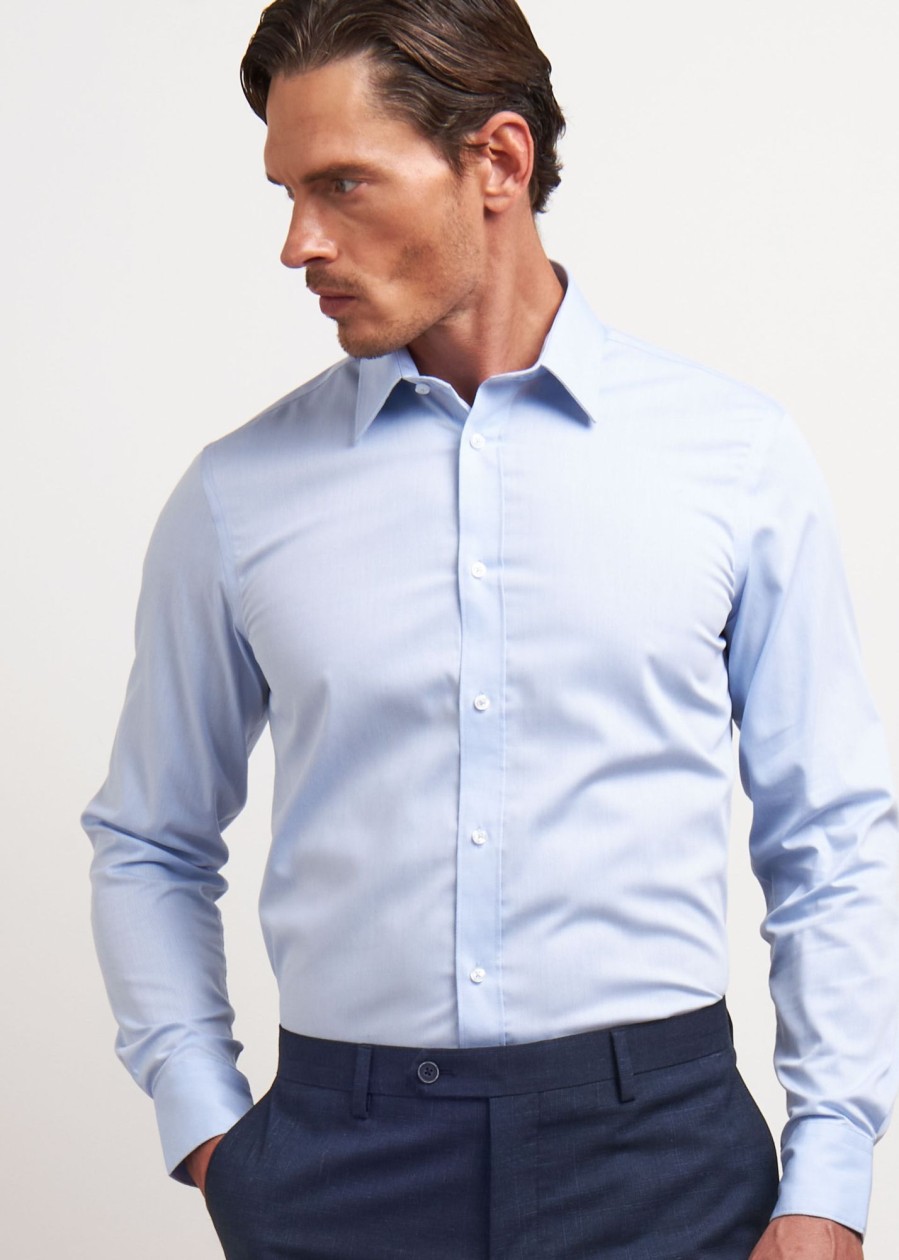 Uomo Conbipel Camicie | Camicia No Stiro Regular Azzurro