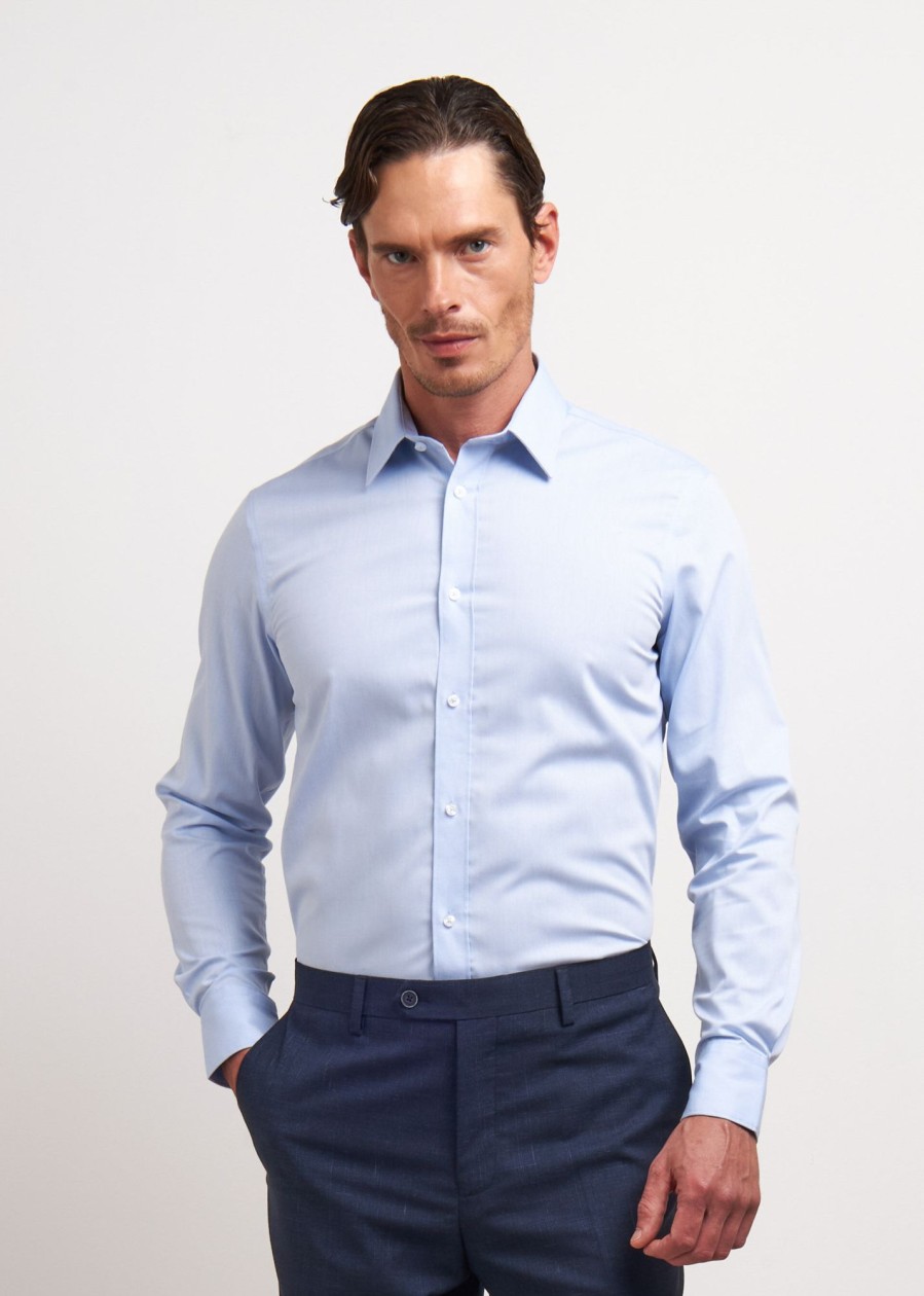 Uomo Conbipel Camicie | Camicia No Stiro Regular Azzurro