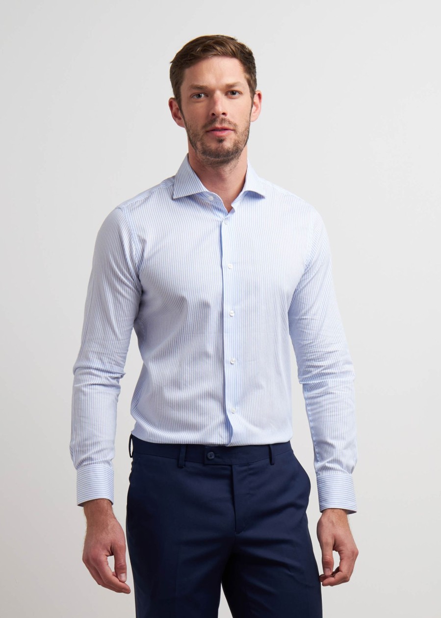 Uomo Conbipel Camicie | Camicia A Righe Slim Azzurro