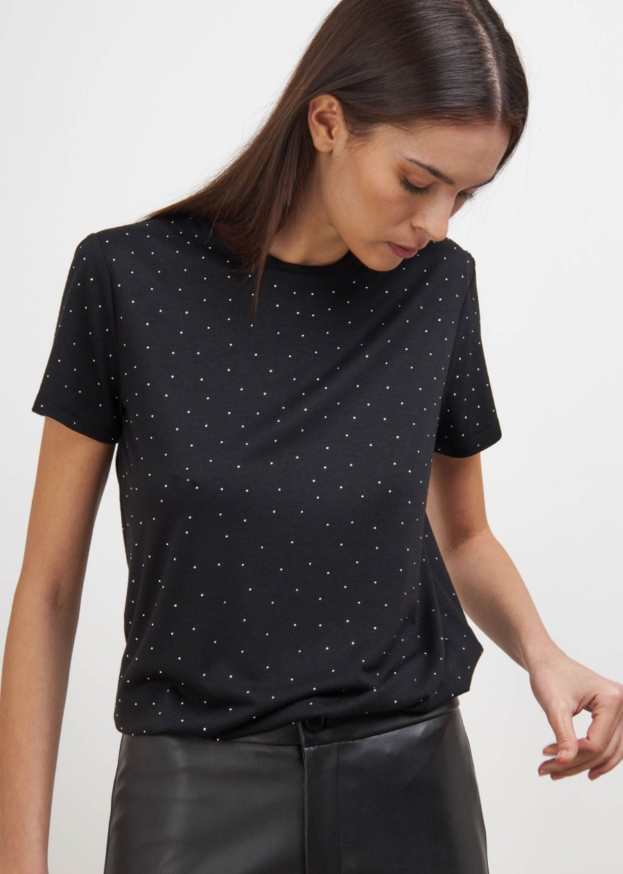 Donna Conbipel T-Shirt E Top | T-Shirt Con Borchiette Nero