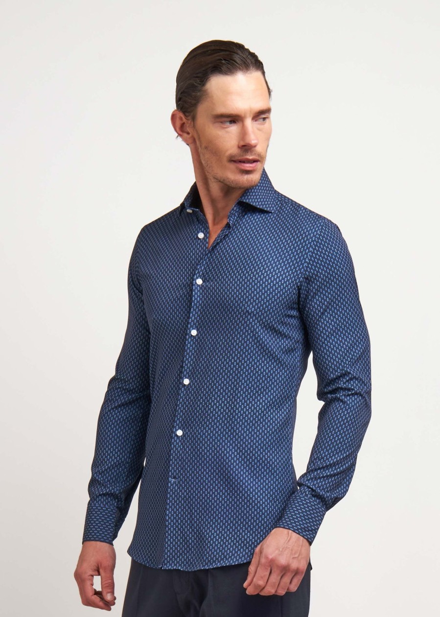 Uomo Conbipel Camicie | Camicia Tecnica Stampata Blu Scuro