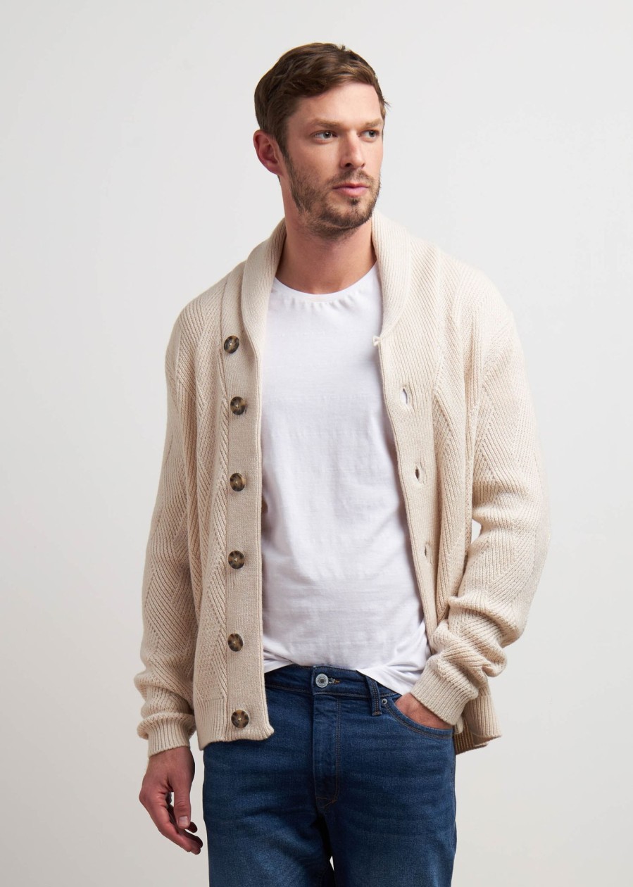 Uomo Conbipel Maglieria | Cardigan Collo A Scialle Bianco Lana