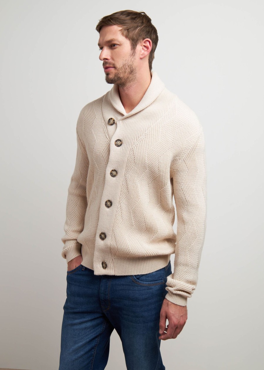 Uomo Conbipel Maglieria | Cardigan Collo A Scialle Bianco Lana