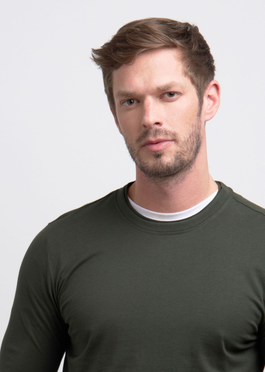 Uomo Conbipel T-Shirt E Polo | T-Shirt Doppio Collo Verde Militare