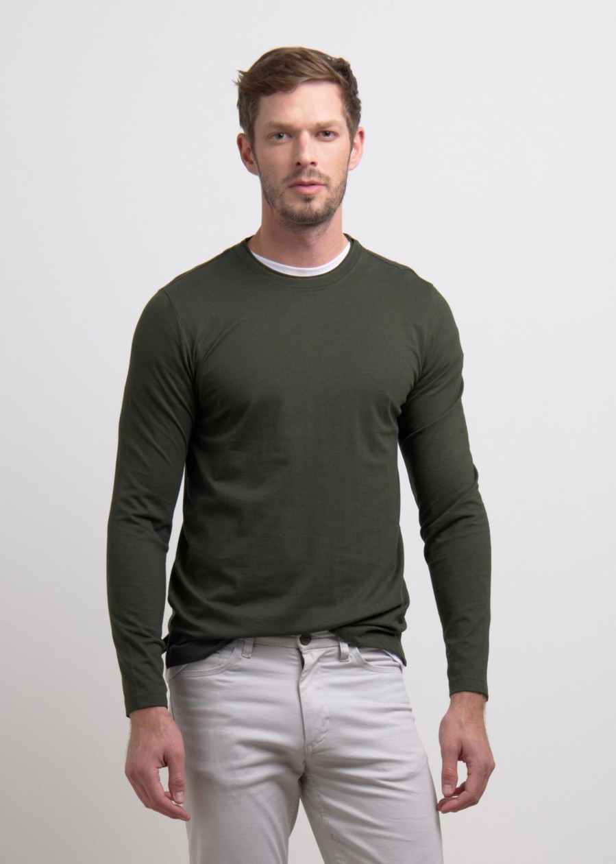 Uomo Conbipel T-Shirt E Polo | T-Shirt Doppio Collo Verde Militare