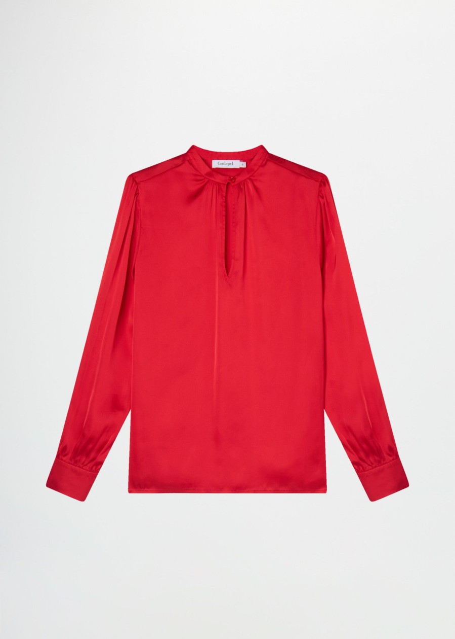 Donna Conbipel Camicie | Blusa Scollatura A Goccia Rosso Chiaro