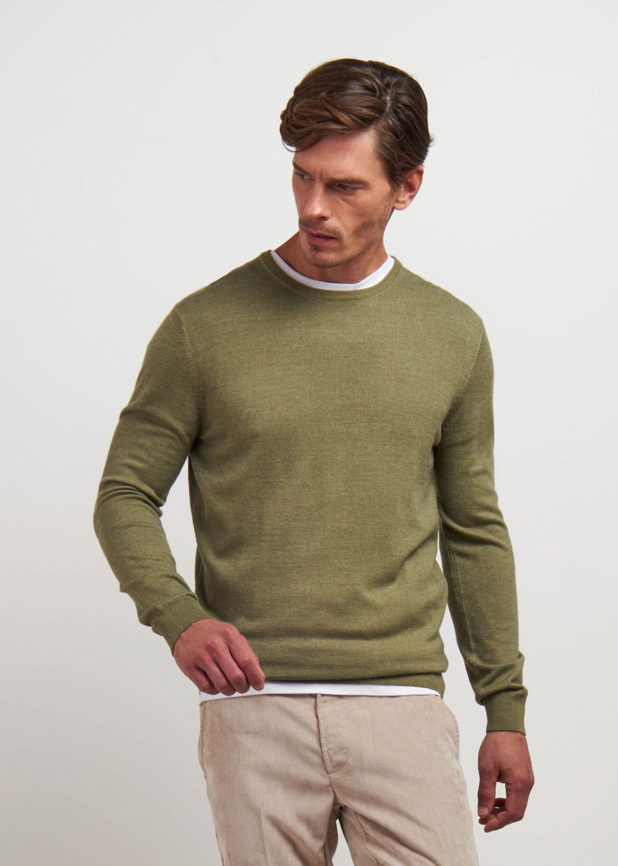 Uomo Conbipel Maglieria | Pullover In Lana Merino Verde Militare