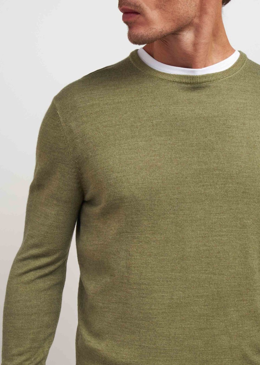 Uomo Conbipel Maglieria | Pullover In Lana Merino Verde Militare