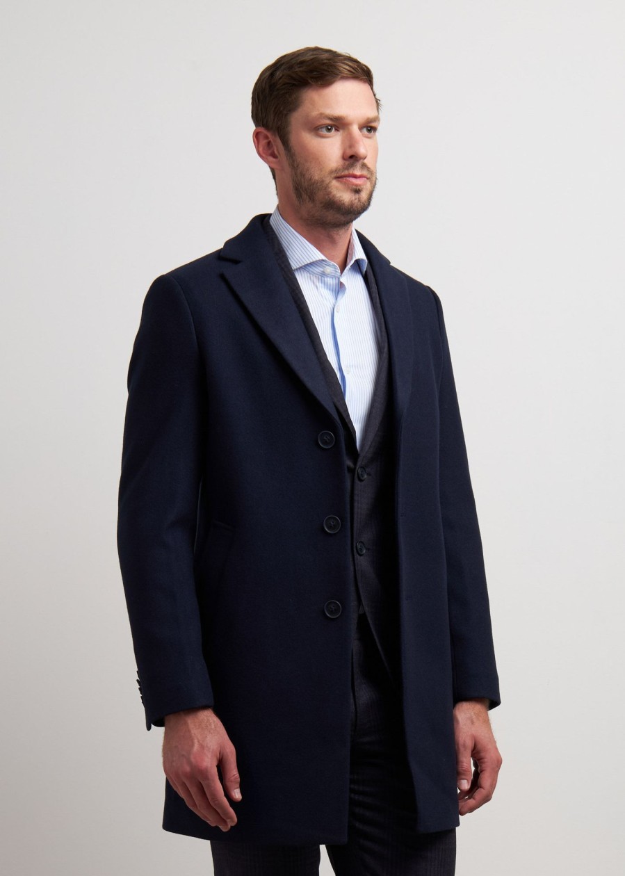 Uomo Conbipel Cappotti | Cappotto In Lana Blu Scuro