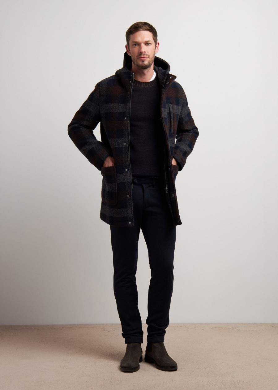 Uomo Conbipel Cappotti | Cappotto Check In Lana Blu