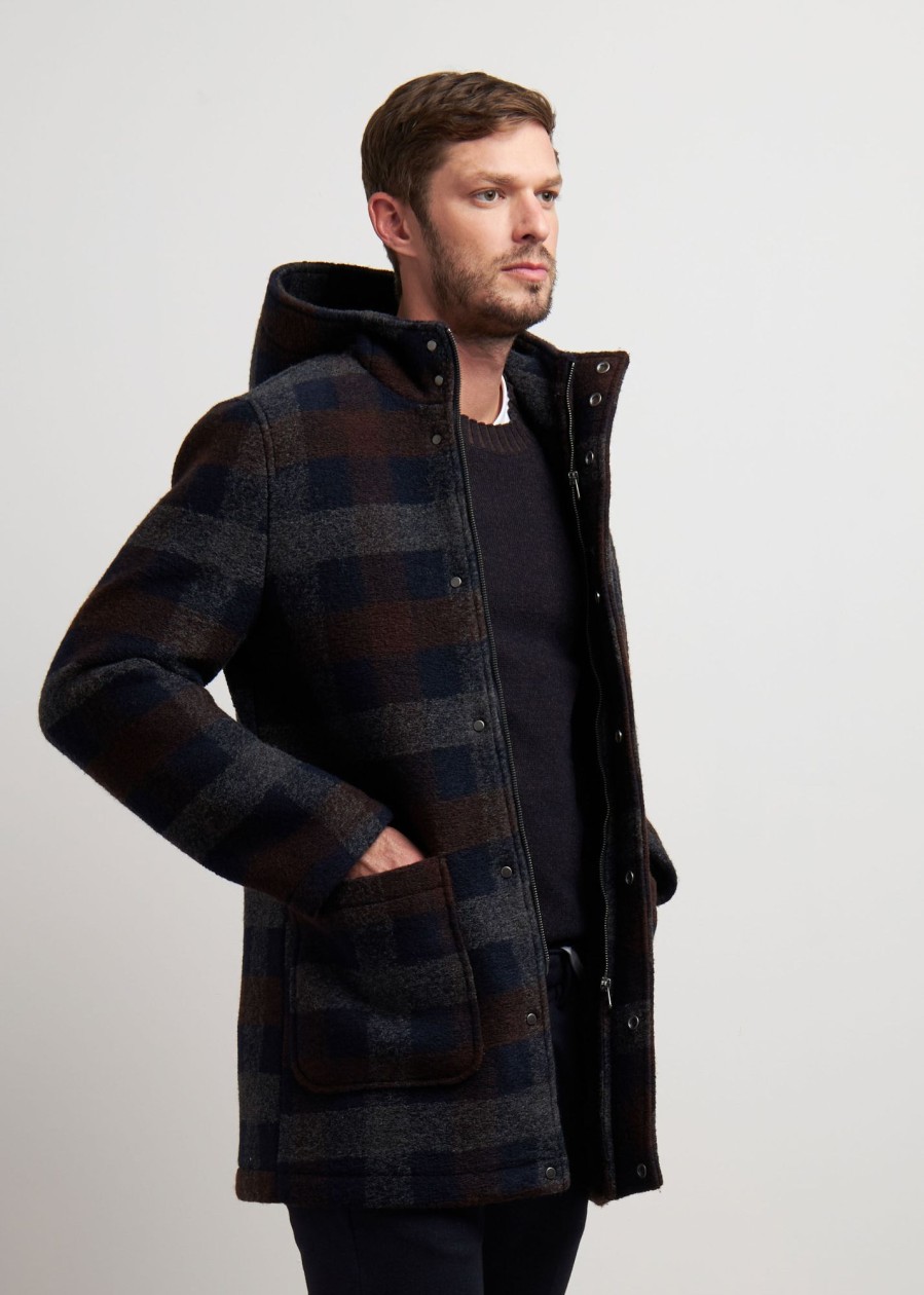 Uomo Conbipel Cappotti | Cappotto Check In Lana Blu