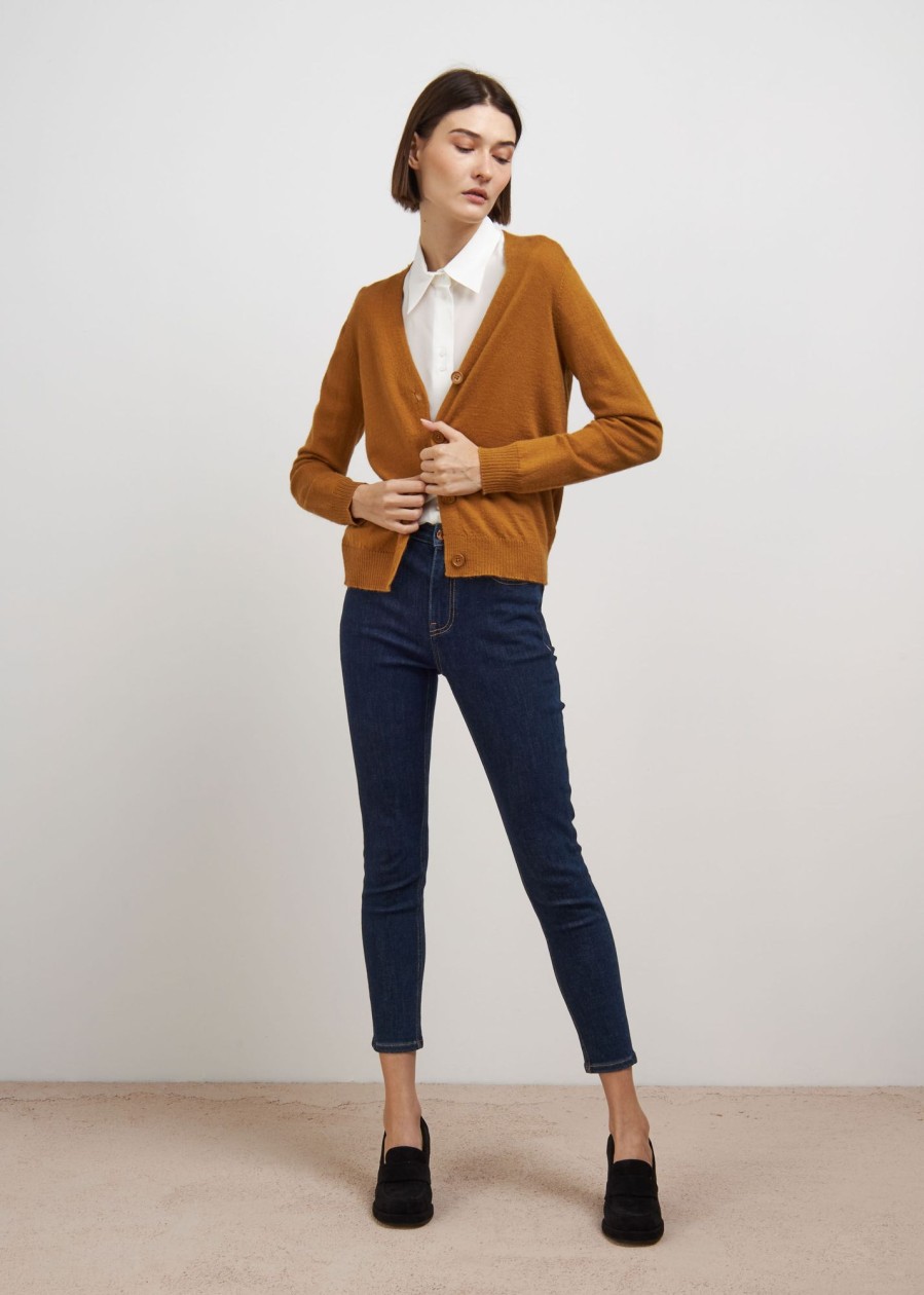 Donna Conbipel Maglieria | Cardigan Con Scollo A V Cammello