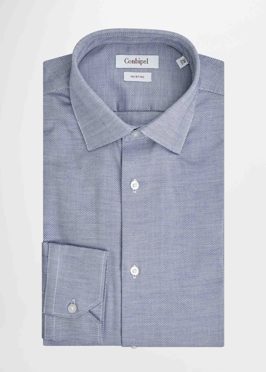 Uomo Conbipel Camicie | Camicia No Stiro Slim Fit Blu