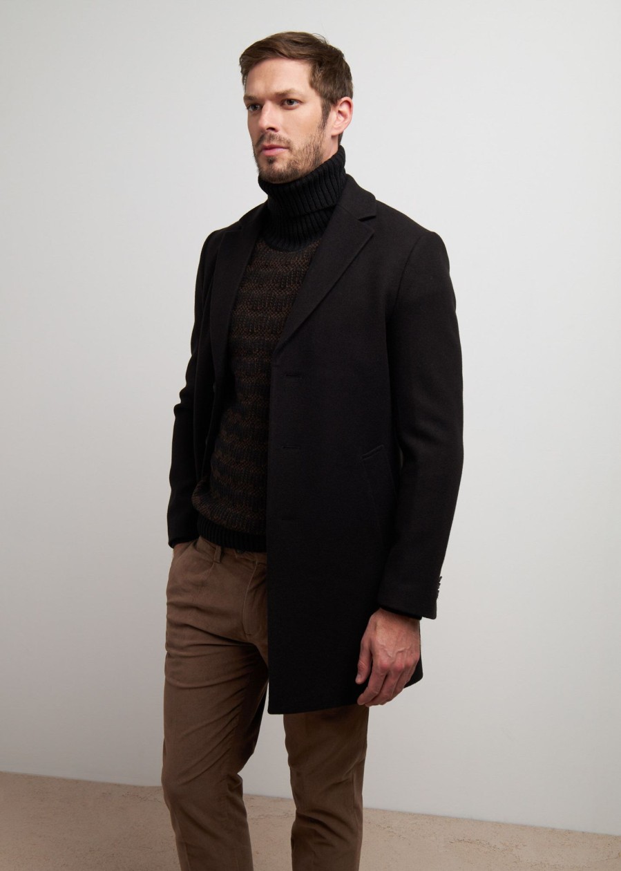 Uomo Conbipel Cappotti | Cappotto In Lana Nero