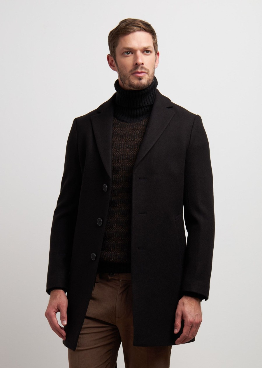 Uomo Conbipel Cappotti | Cappotto In Lana Nero