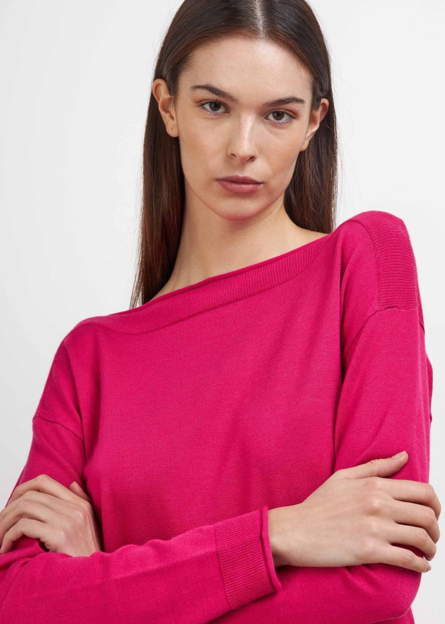 Donna Conbipel Maglieria | Maglia Scollo A Barchetta Fucsia Chiaro