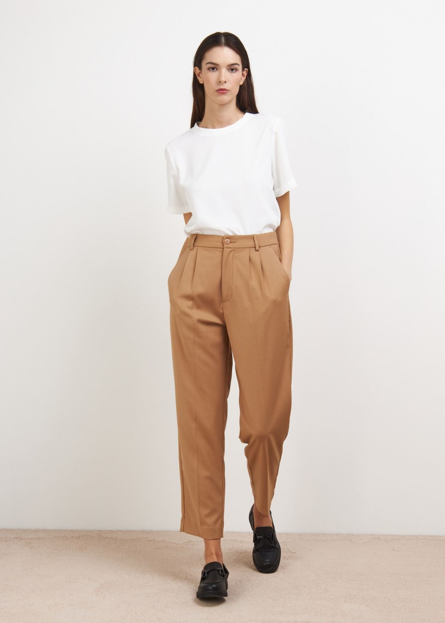 Donna Conbipel Pantaloni | Pantaloni Con Pinces Cammello