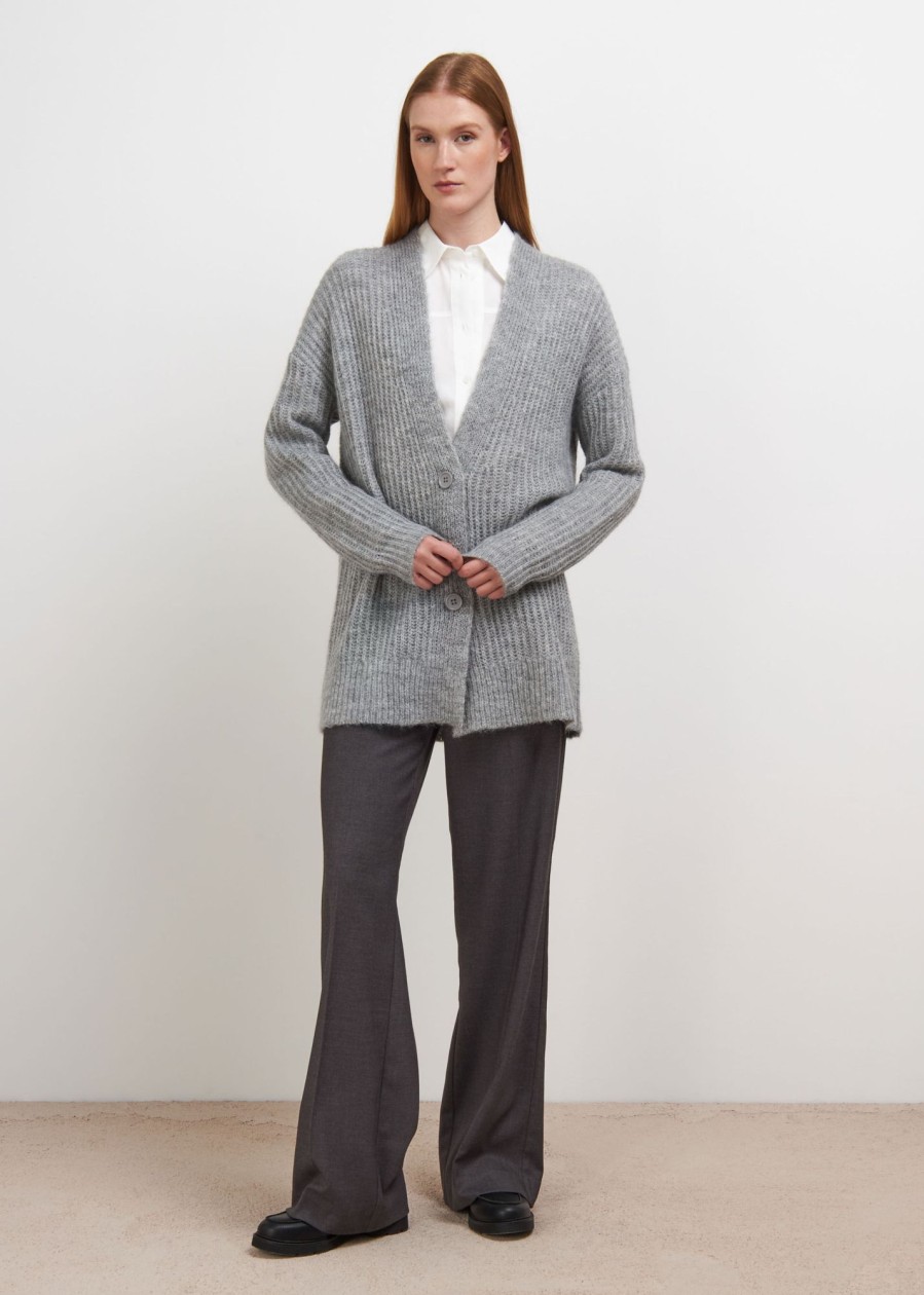 Donna Conbipel Maglieria | Cardigan In Lana Mohair Grigio Medio Melange