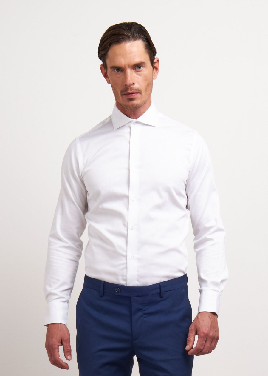 Uomo Conbipel Camicie | Camicia No Stiro Slim Fit Bianco