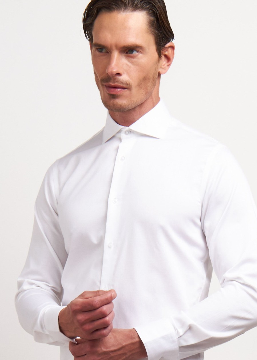 Uomo Conbipel Camicie | Camicia No Stiro Slim Fit Bianco