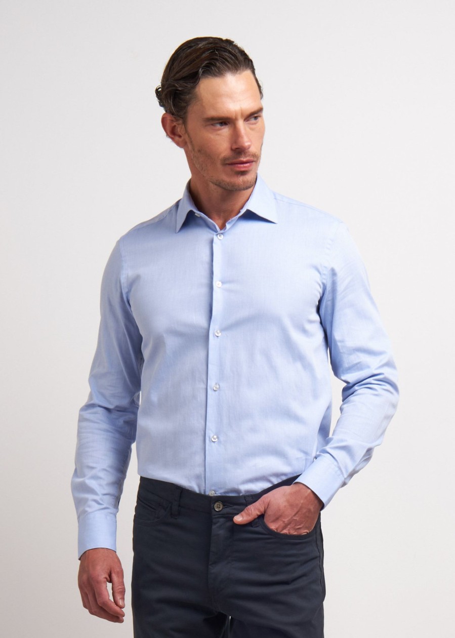 Uomo Conbipel Camicie | Camicia Twill Regular Fit Azzurro