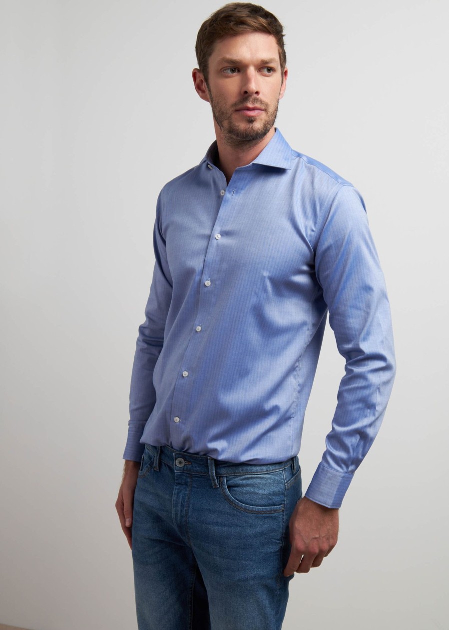 Uomo Conbipel Camicie | Camicia No Stiro Regular Blu Chiaro