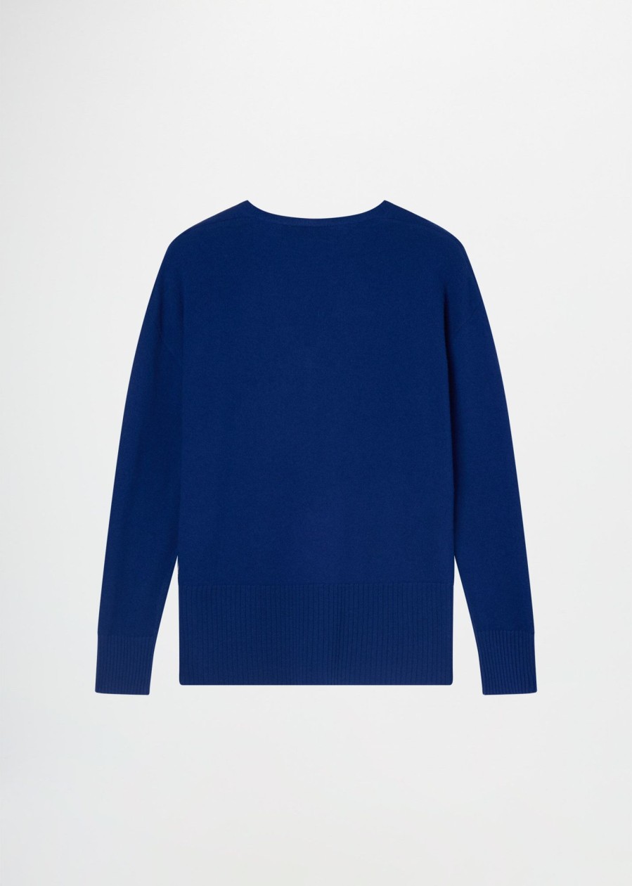 Donna Conbipel Maglieria | Pullover A V In Pura Lana Blu Chiaro